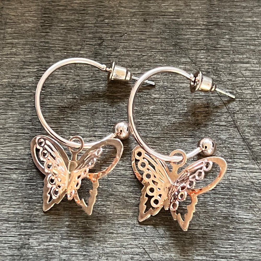 Rosegold Butterfly Earrings, Hoop Earrings